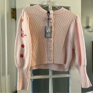 NWT Y.A.S Baby Pink Cherry Blossom Cardigan Sweater Size XL Petite 🩷🌸